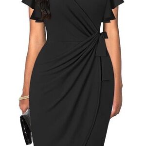 Elegant Black Midi Wrap Dress with Side Tie